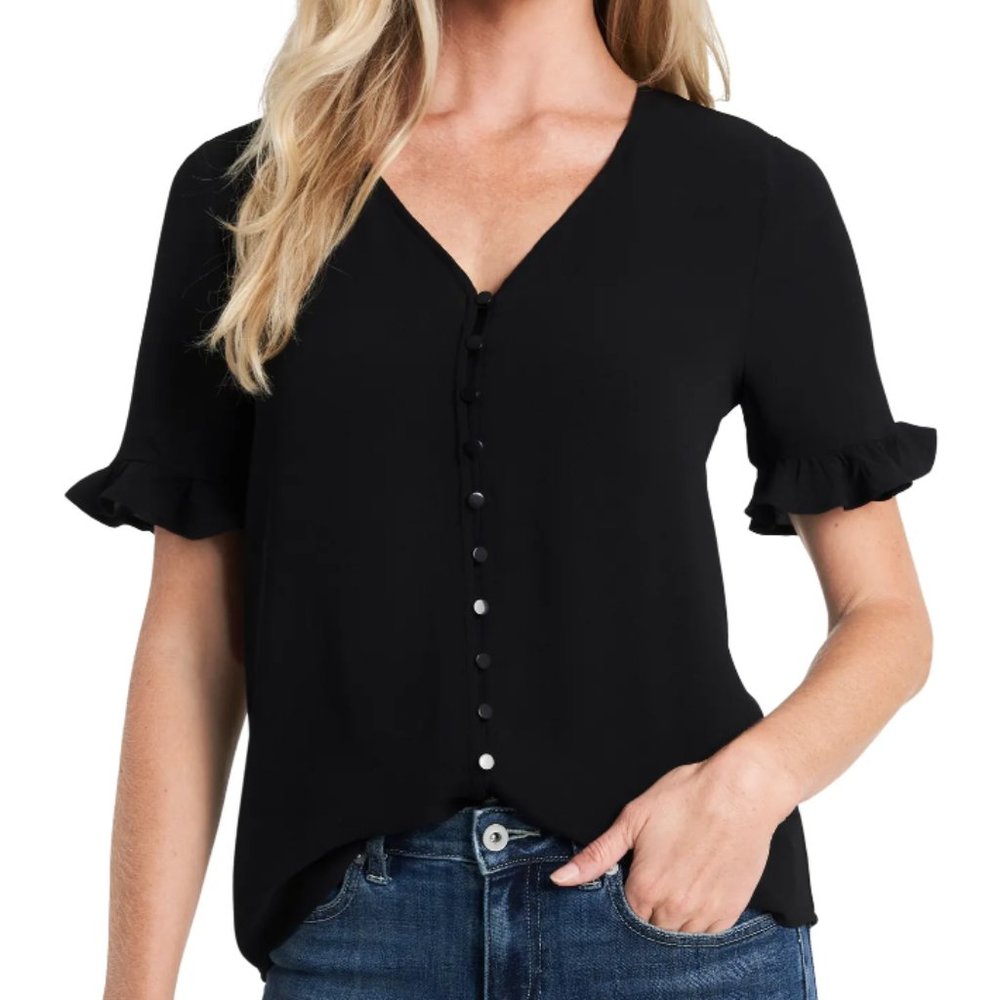 NWT CeCe Ruffle Sleeve Blouse (3X) Rich Black